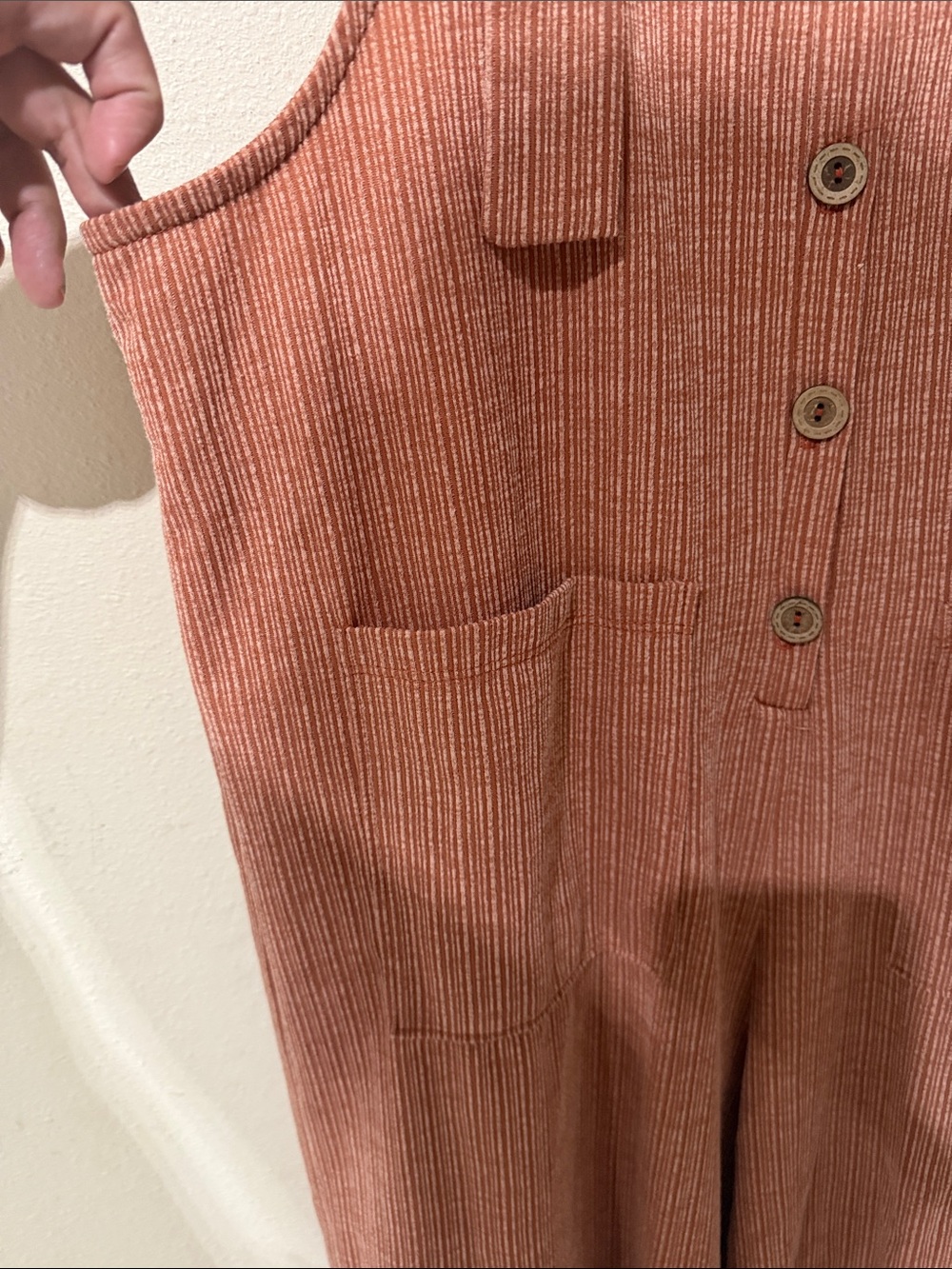 Three Bird Nest High Hopes Overalls Boho Jumpsuit in Rust Ribbed Wide-Leg - Picture 3 of 7